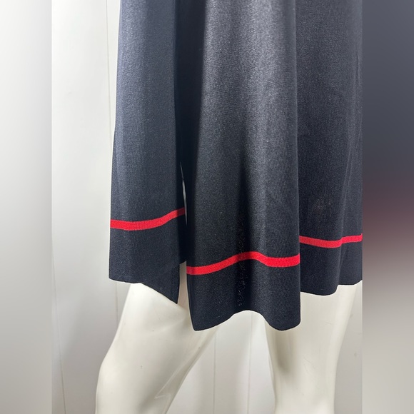 Mistook Sz Small Black Open Front Longline Cardigan With Red Trim Front Pockets - Picture 6 of 11